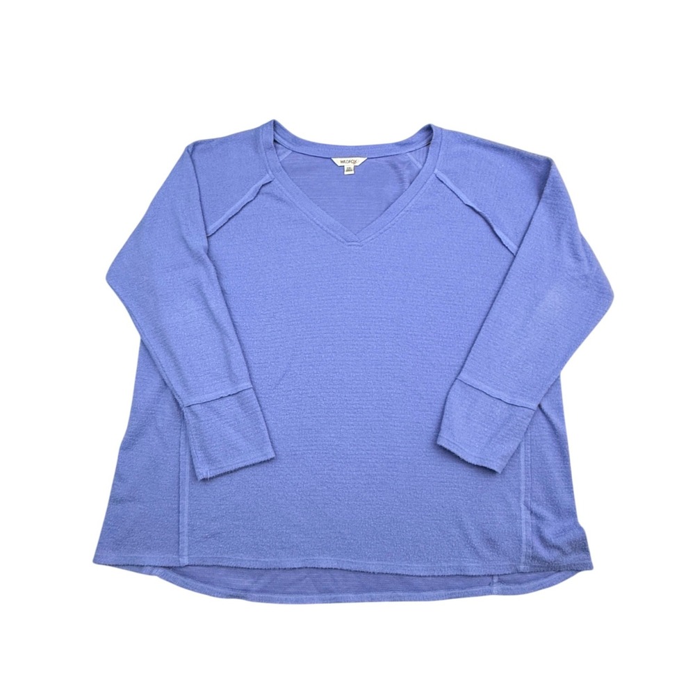Wildfox Hayley Top Brushed Thermal Waffle Knit Long Sleeve XXL Purple Orchid